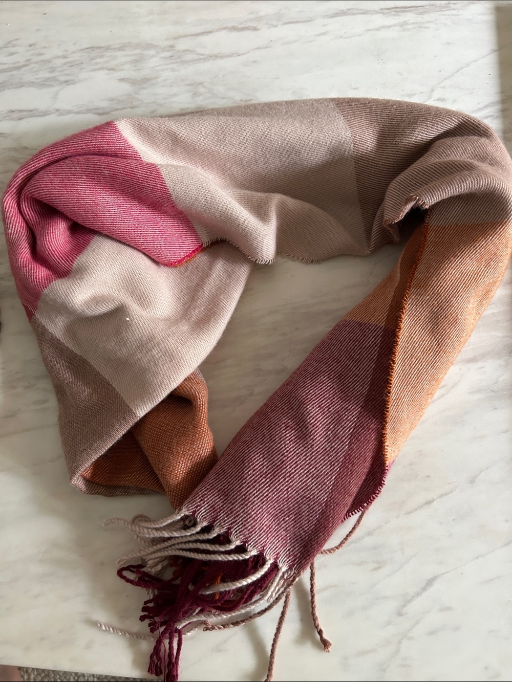 Women's Colorblock Fringe Scarf - Pink, Beige & Brown